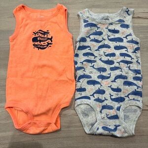 Carter's Orange and Gray Whale Tank Bodysuits Set Size 12 Months